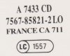 Catalog number & Label Code detail - back cover