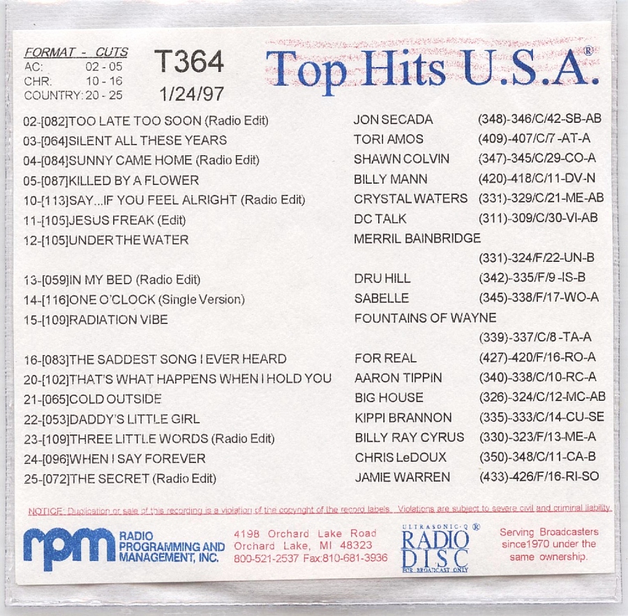 Top Hits U.S.A. - Promotional Music - Standard Compilations - United - CD - Amos Discography Collectibles